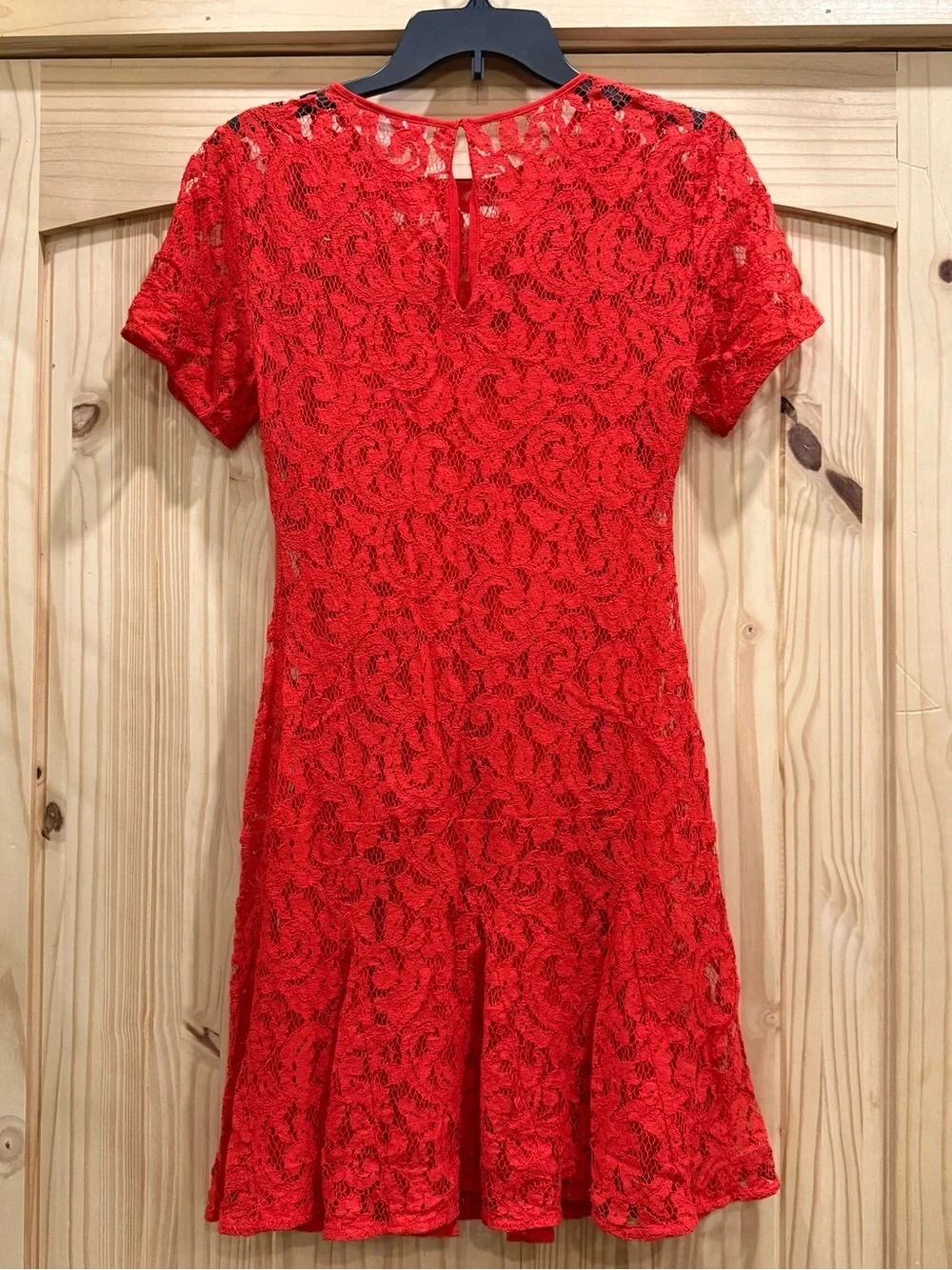 Michael Kors Red Lace Short Sleeve Fit & Flare Dress